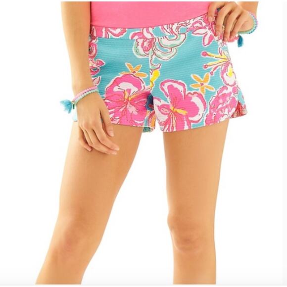 Lilly Pulitzer Adie Shorts Lolita Breakwater Blue Floral Print Low Rise Womens 0 - Picture 1 of 7